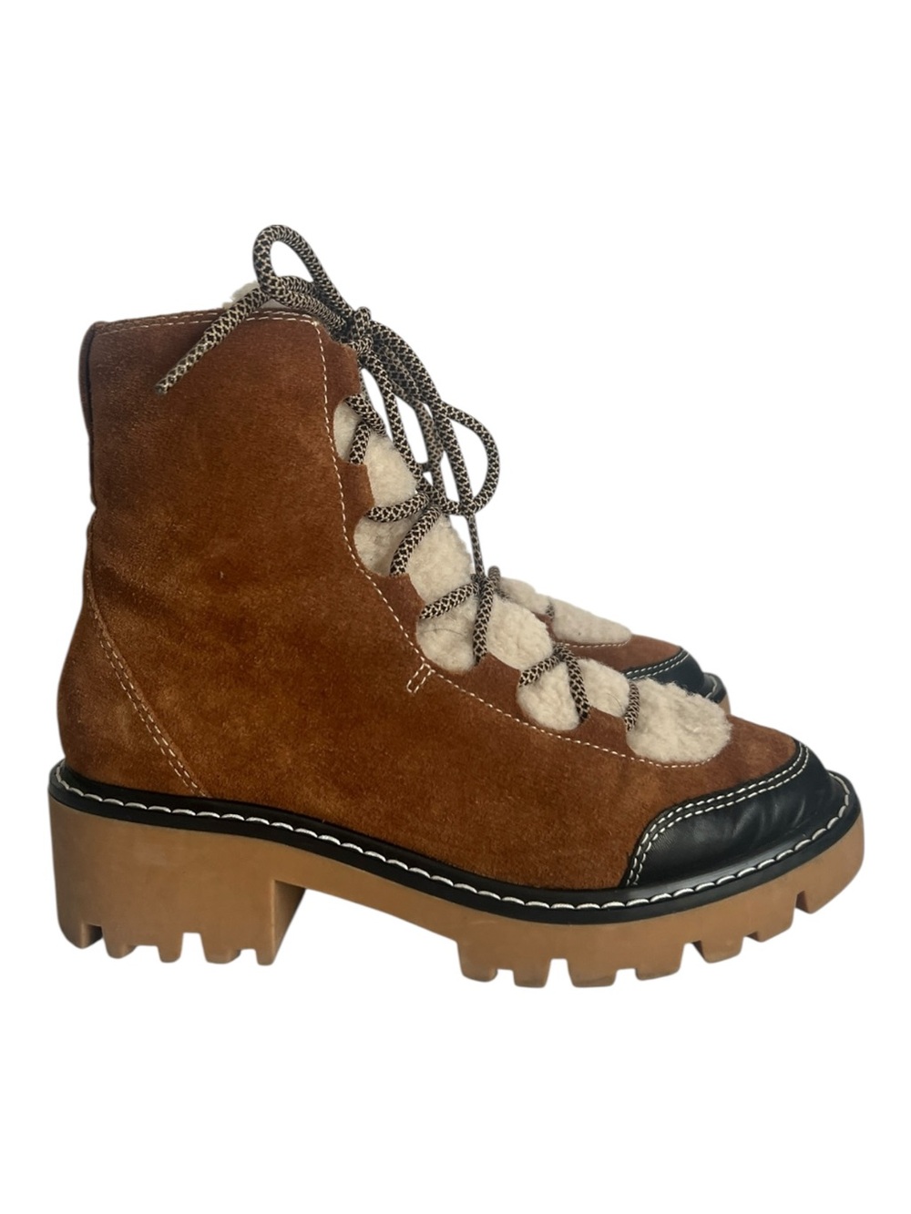 Soludos Aspen Faux Fur Suede Lace Up Boots Size 6.5